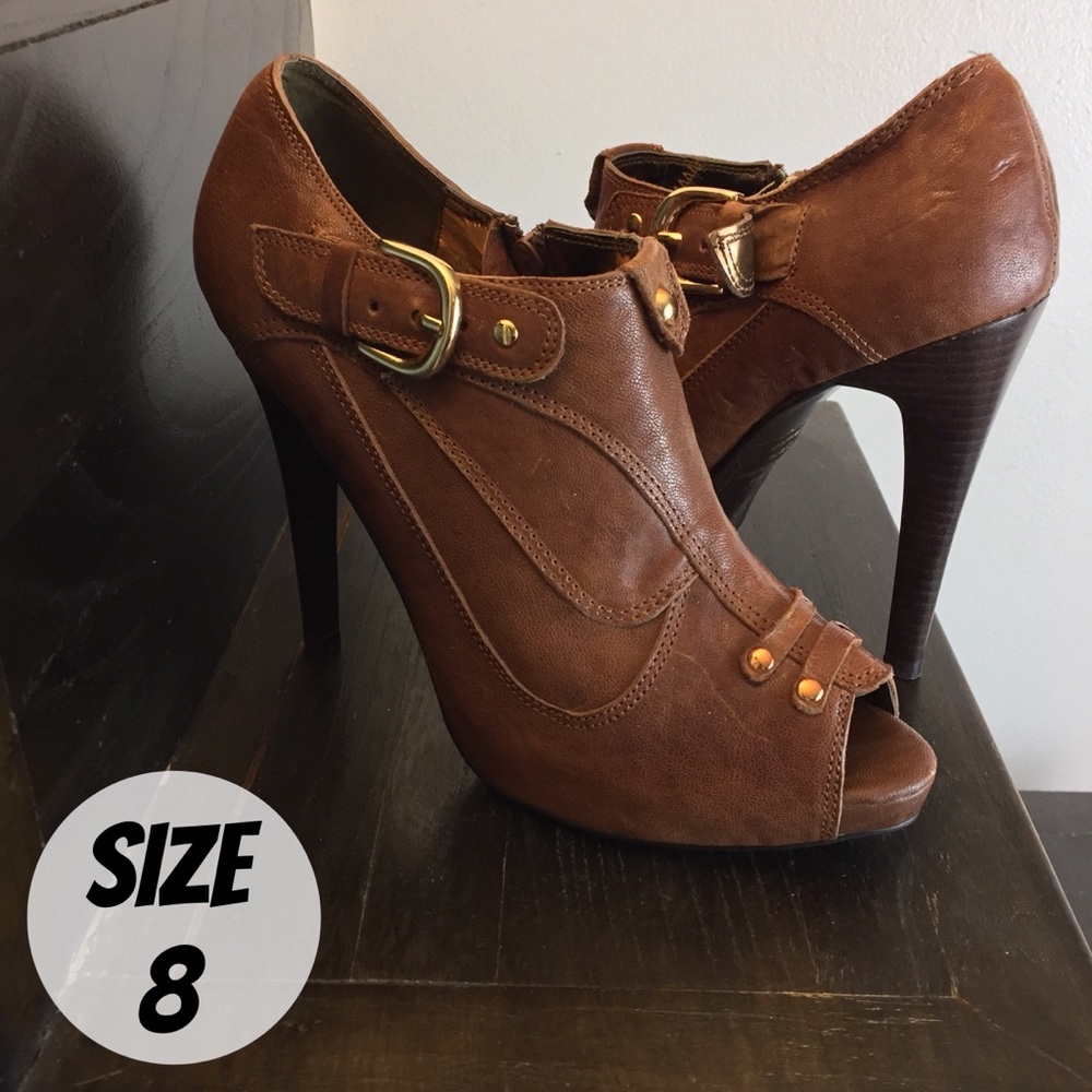 Bakers Orion 8 BROWN 5” Heel Peep Toe Booties